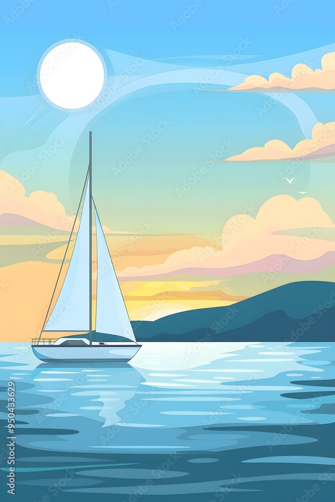 Fototapeta premium Sailboat on the Sea at Sunset