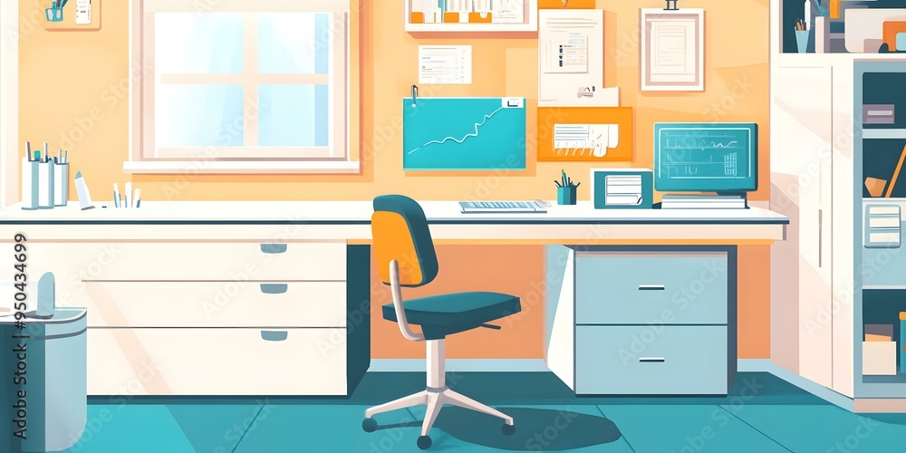 Modern Office Desk with Computer and Chair Modern Office Desk with Computer and Chair