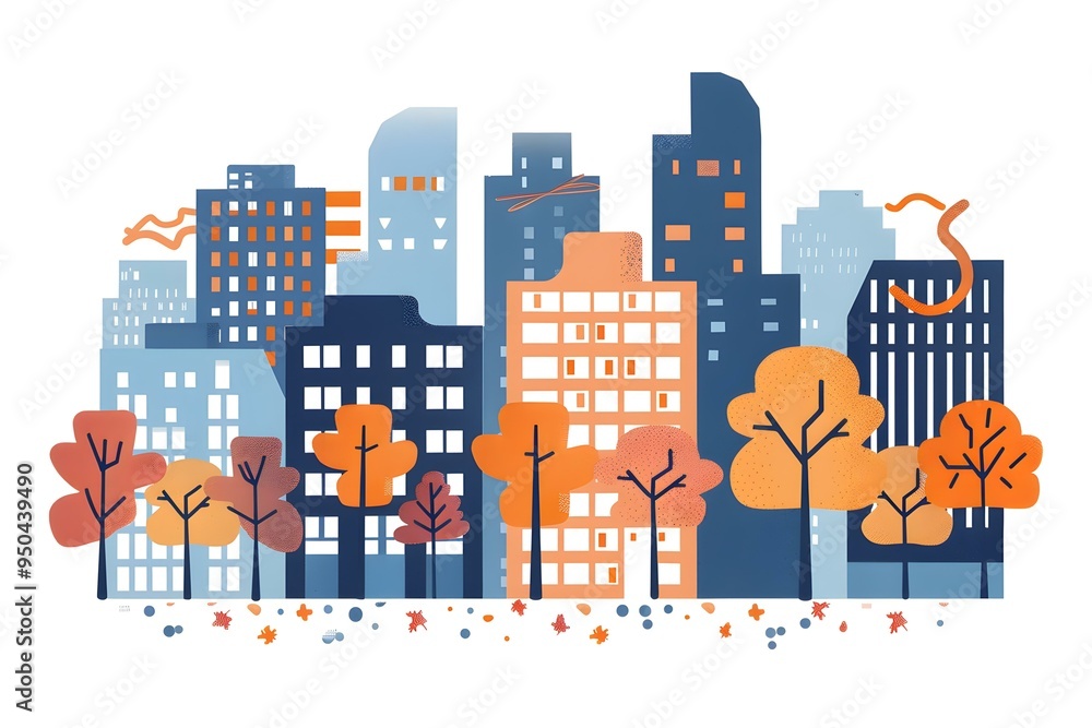 Colorful Illustration of Autumn Cityscape Colorful Illustration of Autumn Cityscape