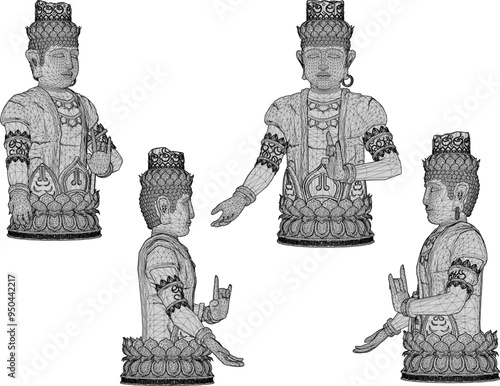 Vector sketch illustration of a traditional god statue decoration design standing solidly half body photo