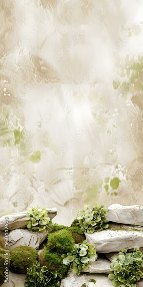Green Moss and Rocks in a Minimalist Setting Green Moss and Rocks in a Minimalist Setting