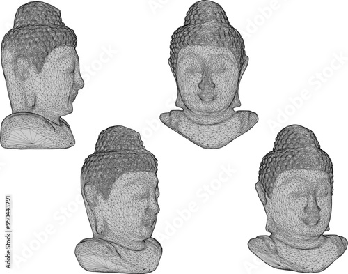 Vector sketch illustration of buddha head statue decoration design of wisdom