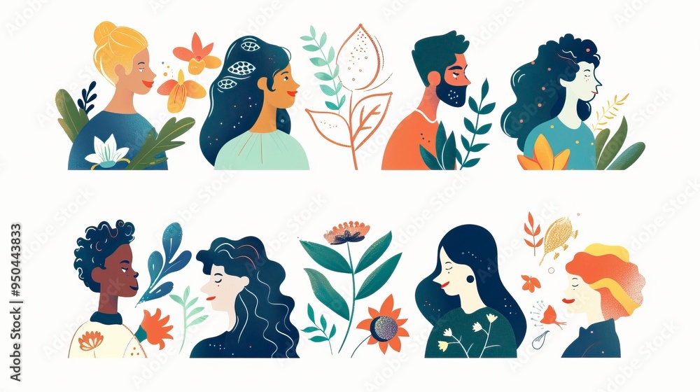Naklejka premium Mental health illustration set