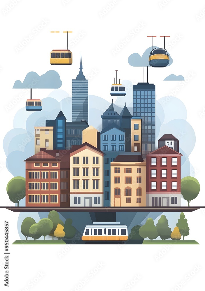Futuristic Cityscape with Flying Cars and Underground Train Futuristic Cityscape with Flying Cars and Underground Train