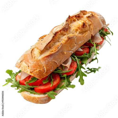 Fresh and Delicious Sub Sandwich with Ham, Tomato and Arugula