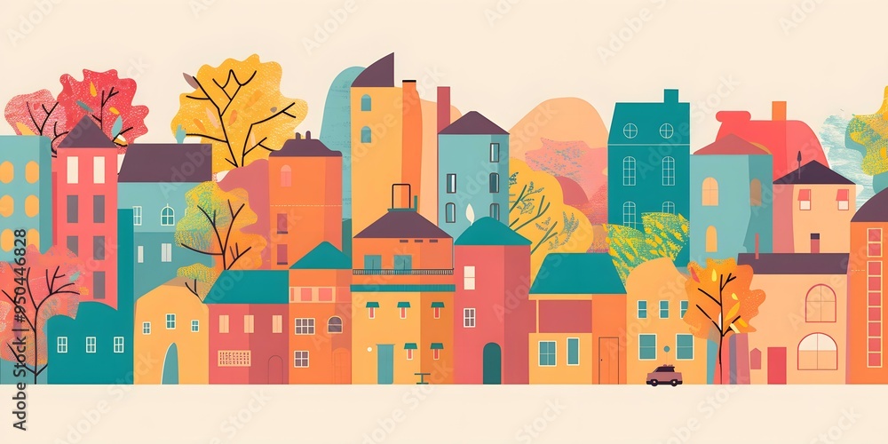 Colorful Autumn Cityscape Illustration Colorful Autumn Cityscape Illustration