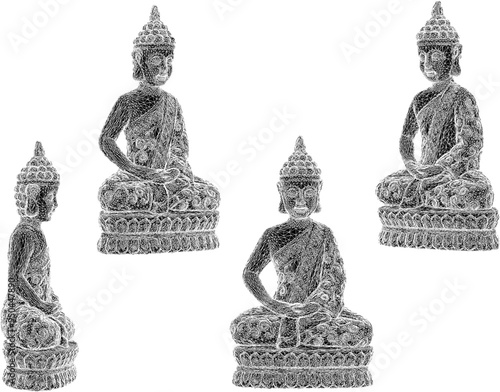 Vector sketch illustration of decorative design of buddha statue meditating on lotus flower
