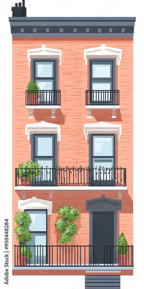 Obraz premium Red Brick Building with Balconies and Plants