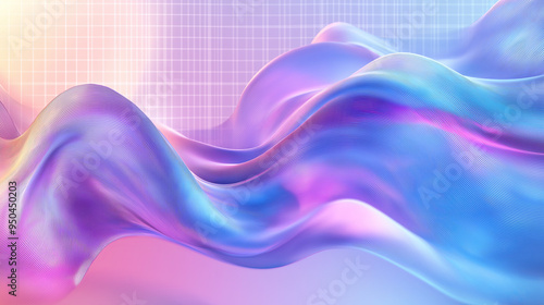 Colorful abstract fluid waves with grid background in modern digital art