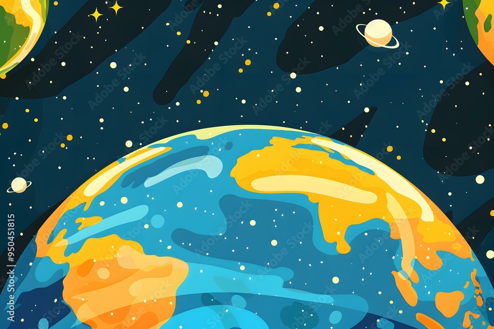Earth Illustration with Planets and Stars Earth Illustration with Planets and Stars