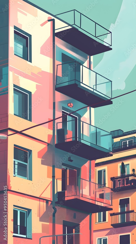 Obraz premium Colorful Building with Balcony in Abstract Style