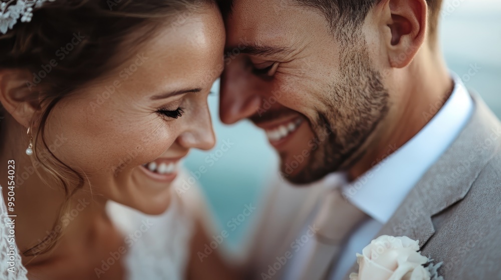 A close-up image captures a wedding couple as they embrace, highlighting the groom's suit and the bride's earring and lace details against an outdoor backdrop. A close-up image captures a wedding couple as they embrace, highlighting the groom's suit and the bride's earring and lace details against an outdoor backdrop.