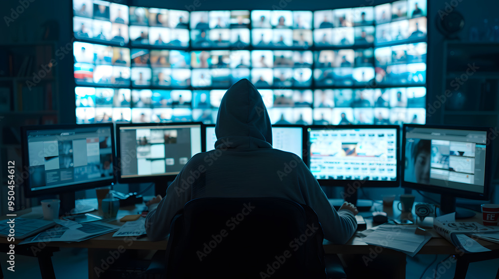 Security guard watching video monitoring surveillance security system.
Security guard watching video monitoring surveillance security system.