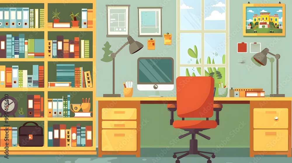 Fototapeta premium Modern Home Office Desk With Computer And Chair