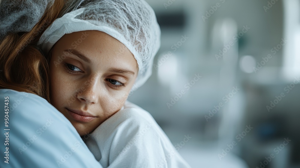 A heartfelt image of two women embracing each other tenderly in a hospital setting, symbolizing support, compassion, and the strength of human connection during difficult times. A heartfelt image of two women embracing each other tenderly in a hospital setting, symbolizing support, compassion, and the strength of human connection during difficult times.