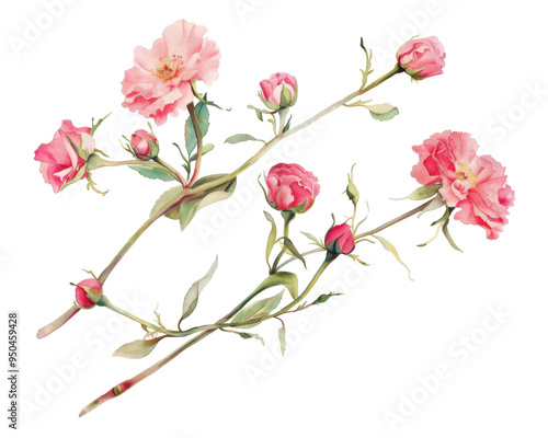 A detailed illustration of pink flowers with buds, showcasing natural beauty.