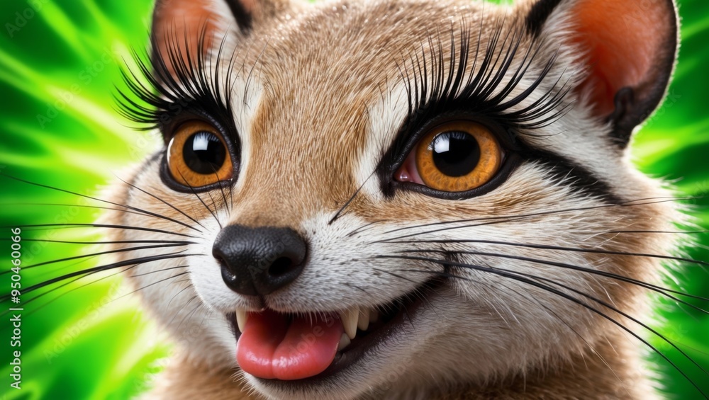 A close-up of a cheerful, cartoon-like raccoon face with big, bright eyes A close-up of a cheerful, cartoon-like raccoon face with big, bright eyes