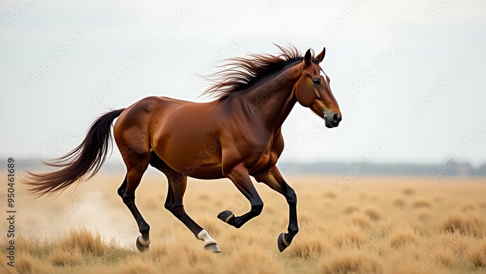 Majestic Wild Horse Running Free in Open Plain Majestic Wild Horse Running Free in Open Plain