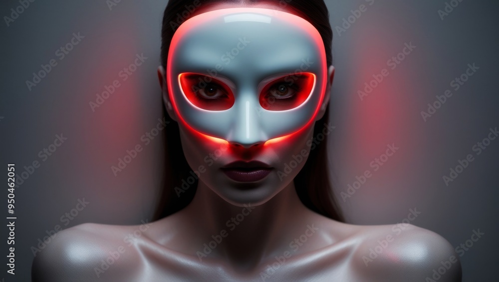 A woman with a futuristic glowing mask A woman with a futuristic glowing mask