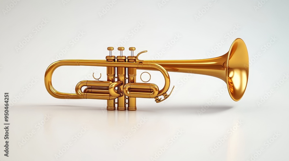 Fototapeta premium A golden trumpet rests on a white background, ready to play a melody.