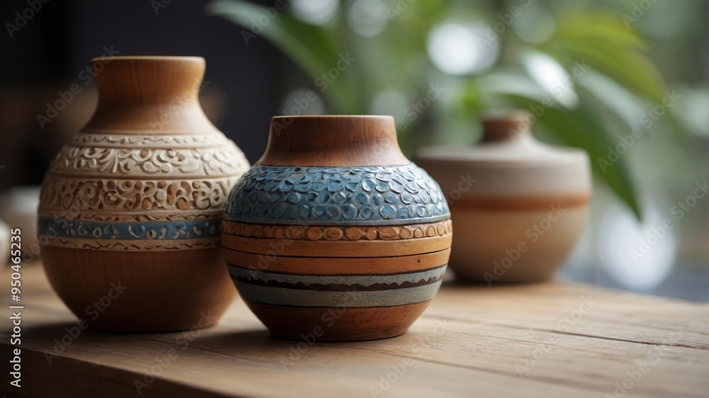 Collection of wooden and ceramic decorative items. Collection of wooden and ceramic decorative items.