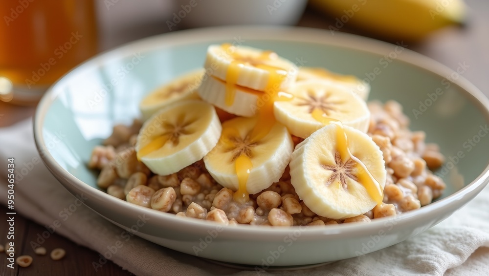 Wholesome Oatmeal Breakfast with Fresh Bananas and Honey Drizzle Wholesome Oatmeal Breakfast with Fresh Bananas and Honey Drizzle