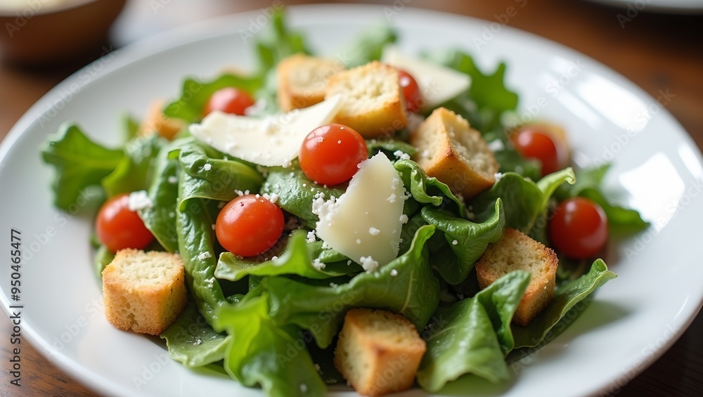 Delicious Caesar Salad with Crispy Croutons and Parmesan Shavings