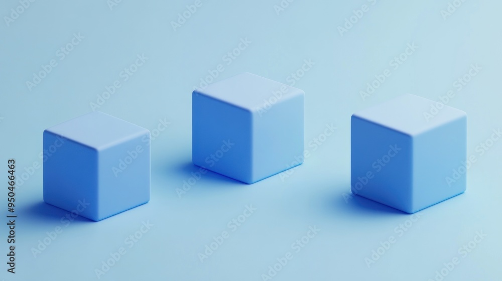 Fototapeta premium Three Blue Cubes on a Light Blue Background
