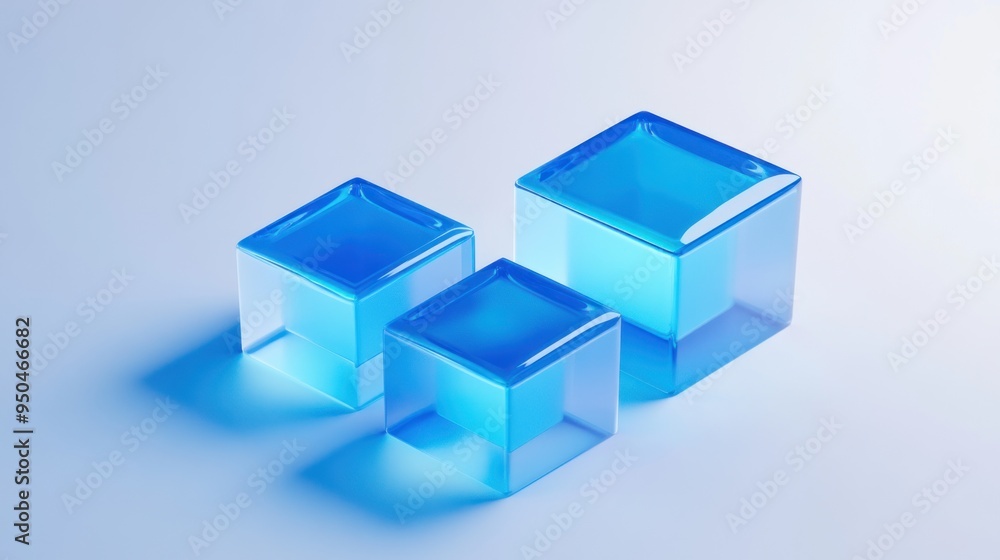 Obraz premium Three Blue Glass Cubes on a Blue Background