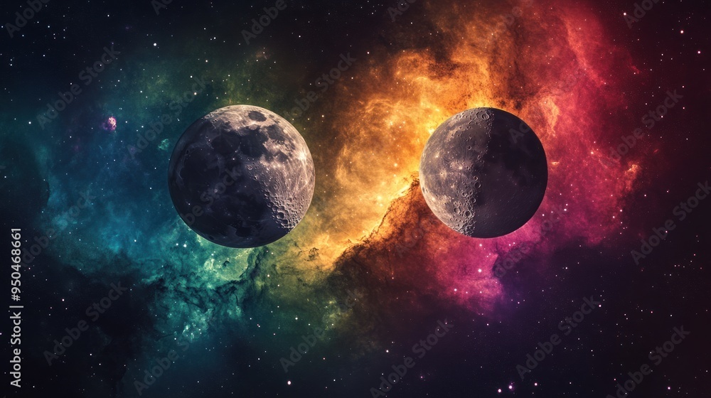 Fototapeta premium Celestial Dance: Two Moons in Cosmic Embrace