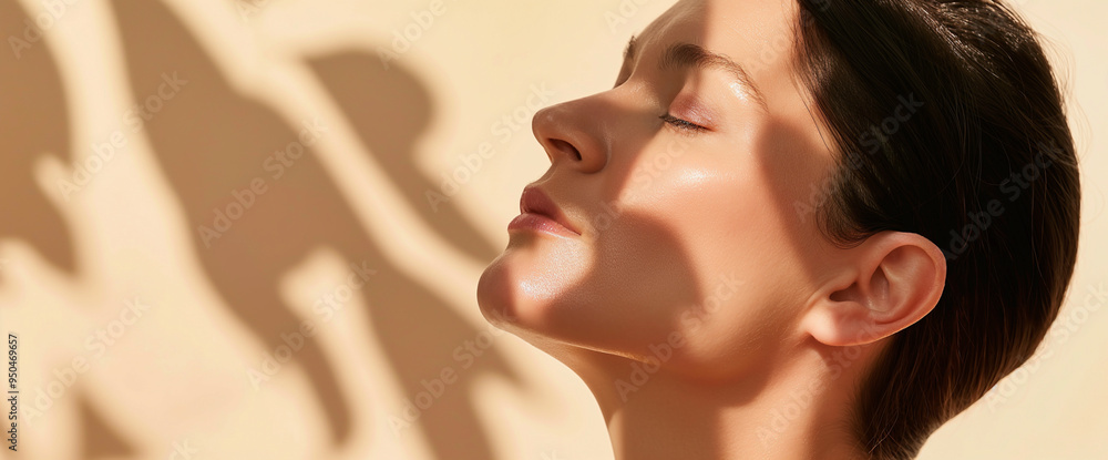 © Elena - Beautiful brunette woman with clean face and glowy skin, side view, natural light © Elena - Beautiful brunette woman with clean face and glowy skin, side view, natural light