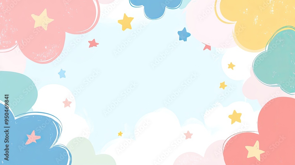 A pastel-colored background with cute hand-drawn clouds and stars, leaving ample space in the center for text. The design is soft and playful, perfect for baby or children-related themes. A pastel-colored background with cute hand-drawn clouds and stars, leaving ample space in the center for text. The design is soft and playful, perfect for baby or children-related themes.