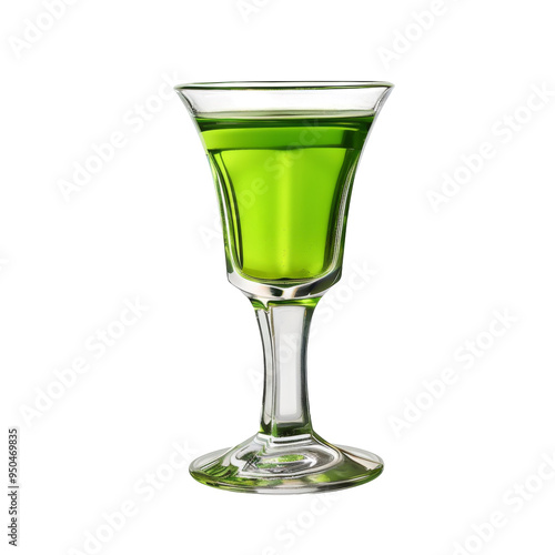 Green Absinthe Drink in a Glass - Isolated on White Background