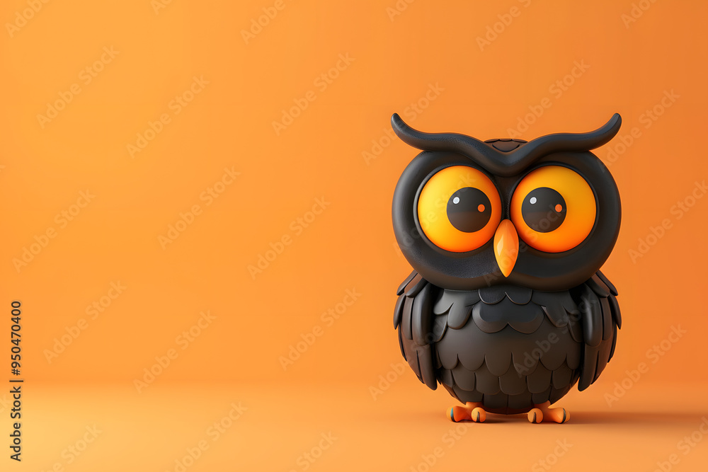 Fototapeta premium Cute 3d cartoon owl on color background. Happy Halloween.