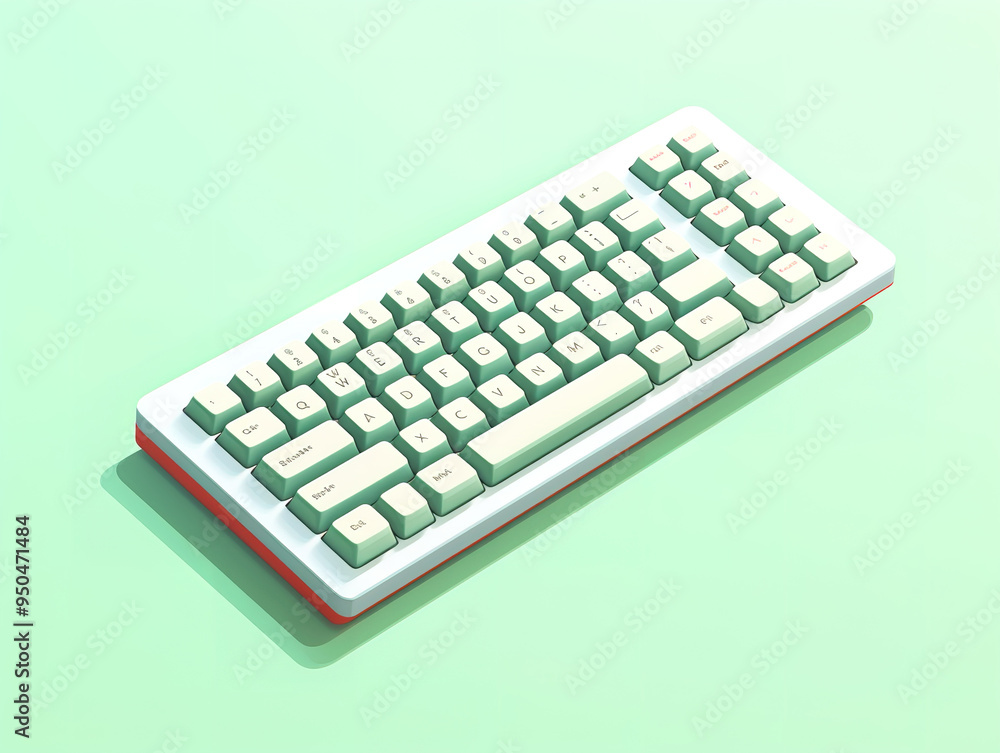 Mechanical Keyboard pattern on Pale Green background. Summer minimalism. Isometric flat lay Mechanical Keyboard pattern on Pale Green background. Summer minimalism. Isometric flat lay