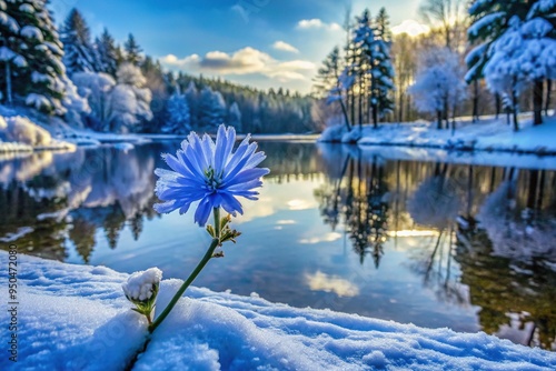 Softly glowing 4k poster of a serene snow-covered forest, with a frozen lake glistening in the gentle silence, all bathed in ethereal light.