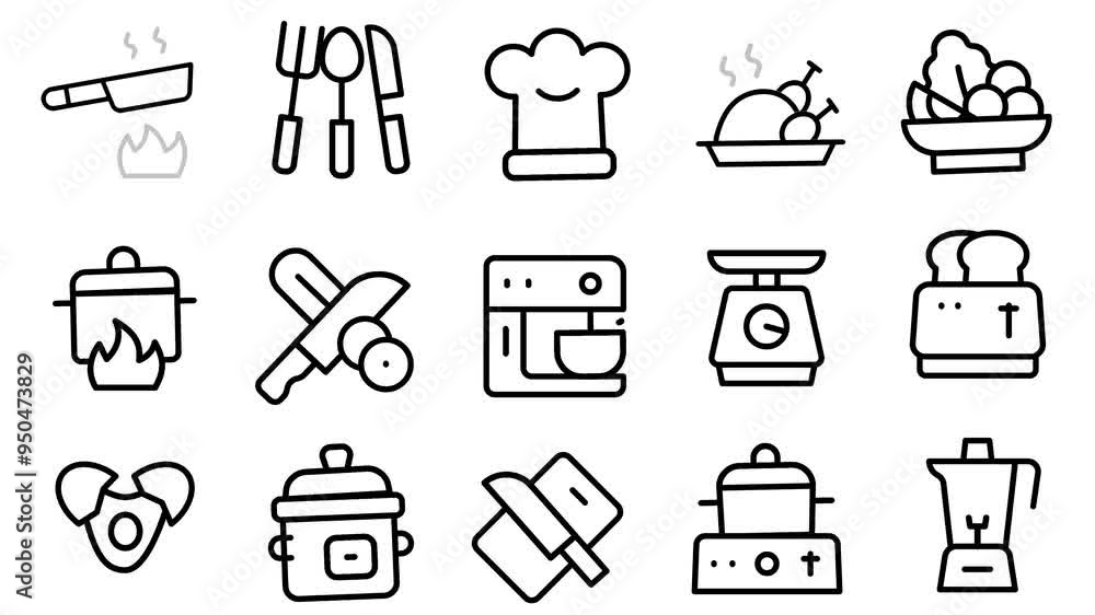 Animated smart kitchen linear icons, Seamless loop HD video with alpha channel on transparent Animated smart kitchen linear icons, Seamless loop HD video with alpha channel on transparent