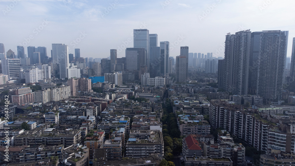 Obraz premium aerial view of buildings in the modern city of Chengdu China