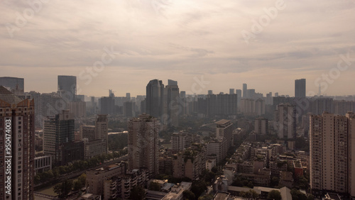 aerial view of buildings in the modern city of Chengdu China