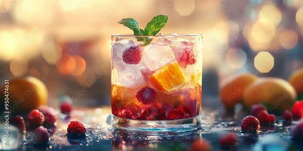 Refreshing summer cocktail with raspberries and ice. Refreshing summer cocktail with raspberries and ice.