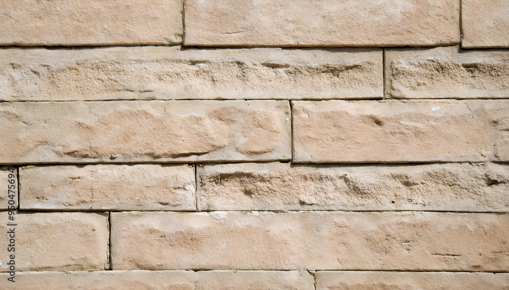 Textured sandy beige stone wall with neatly arranged blocks, showcasing a rustic appearance suitable for building and landscaping projects Textured sandy beige stone wall with neatly arranged blocks, showcasing a rustic appearance suitable for building and landscaping projects