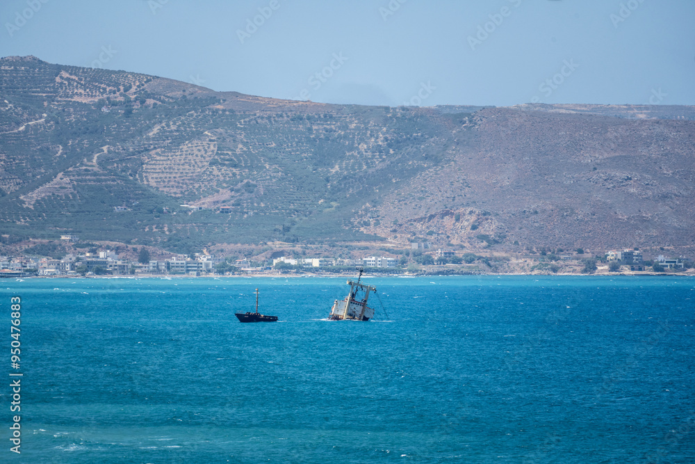 panoramic view of a bay with turquoise water on a sunny day on the island of Crete in Greece panoramic view of a bay with turquoise water on a sunny day on the island of Crete in Greece