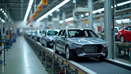 Modern Automotive Assembly Line in Factory Setting