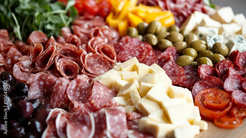 Appetizing Antipasto Platters Showcasing Delightful Cured Meats, Cheeses, Olives, and Vegetables on Simple Background Appetizing Antipasto Platters Showcasing Delightful Cured Meats, Cheeses, Olives, and Vegetables on Simple Background