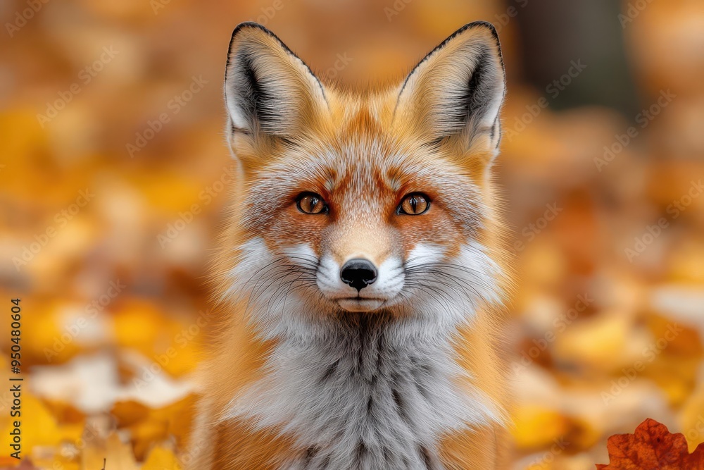 alert red fox in autumnal forest setting vibrant russet fur contrasts with golden leaves capturing the animals keen gaze and wild beauty alert red fox in autumnal forest setting vibrant russet fur contrasts with golden leaves capturing the animals keen gaze and wild beauty