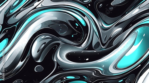 Wallpaper Mural Abstract Swirling Liquid Marble Pattern  Black  White  Blue  Turquoise  Design Torontodigital.ca