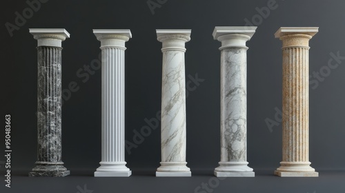 Five Classic Marble Columns in a Row