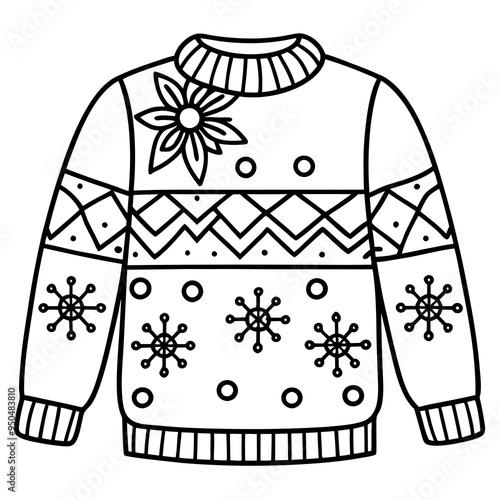 
Christmas Ugly Sweater outline vector, Christmas ugly sweater line art Clipart


