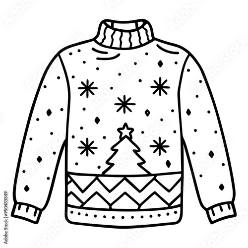 
Christmas Ugly Sweater outline vector, Christmas ugly sweater line art Clipart


