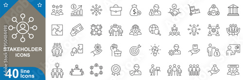 stakeholder icons set. Client, investor, employee, supplier, government, community, shareholder, partner, customer, manager and more. vector illustrator.